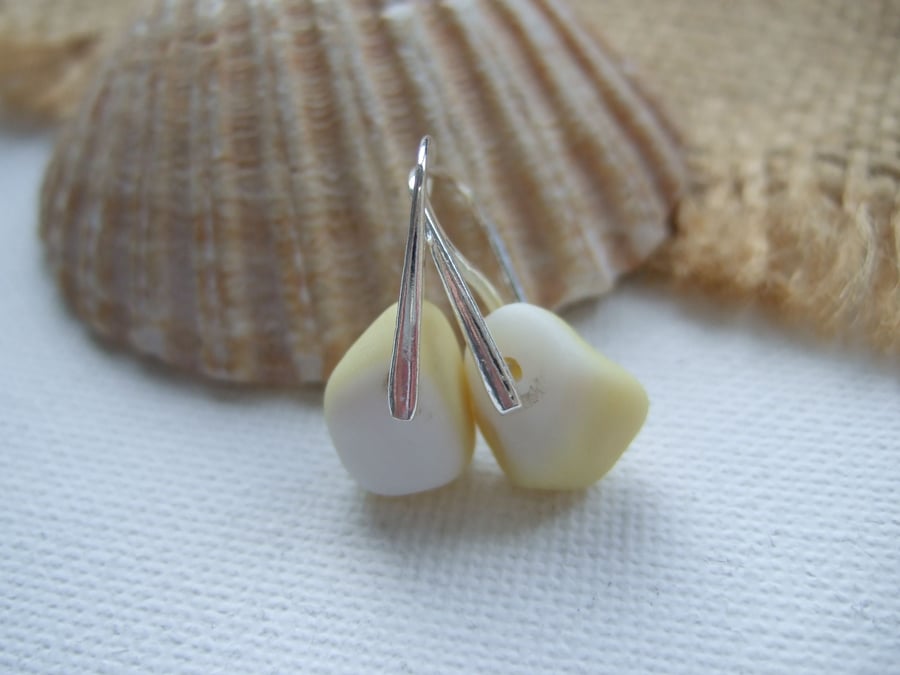 Pastel Yellow Seaham sea glass earring, light yellow milk sea glass earrings 