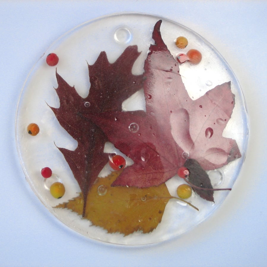 Leaves in Ice Resin Coaster