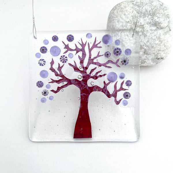Fused Glass Lilac Blossom Tree Hanging - Handmade Glass Suncatcher