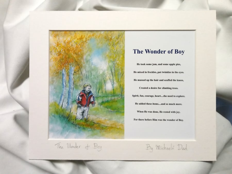 Original hand painted watercolour print of the Wonder of Boy