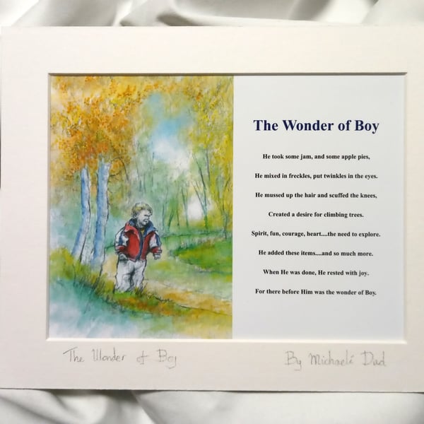 Original hand painted watercolour print of the Wonder of Boy