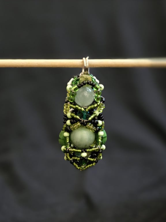 Green Quartz and Mable Double Sided Pendant