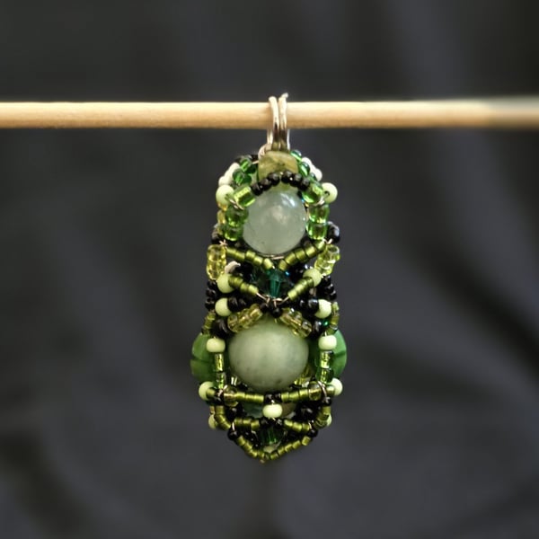 Green Quartz and Mable Double Sided Pendant