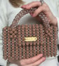 Champagne Beaded Clutch, Crystal Evening Bag, Velvet Luxury Handbag,Nude Bag