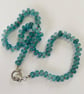 Teal blue cracked glass rondelle hand knotted necklace  - Image 3