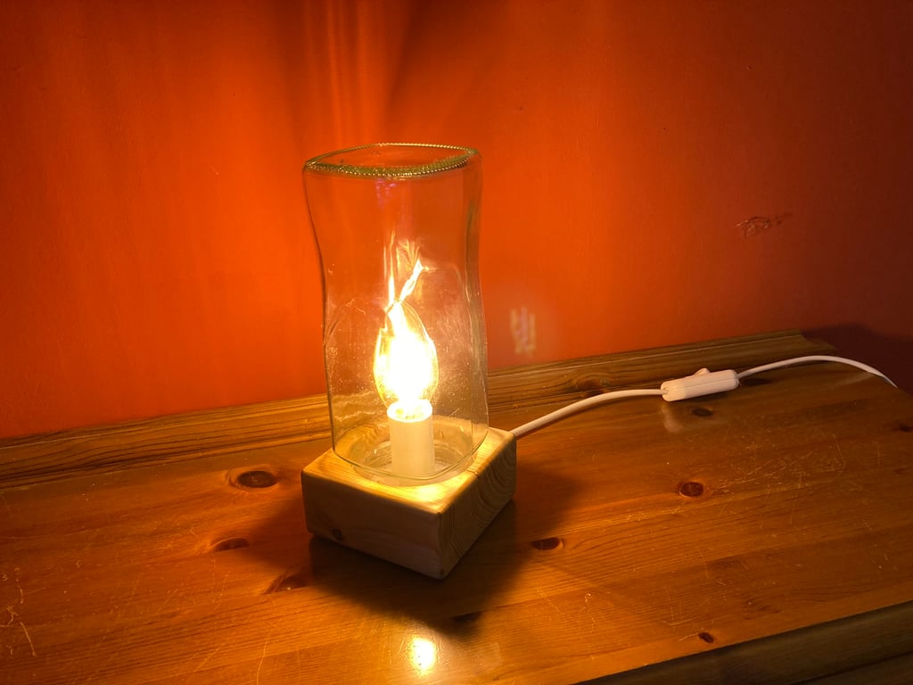 Upcycled Square Coffee Jar Table Lamp on Salvaged Wood Base, White Fittings