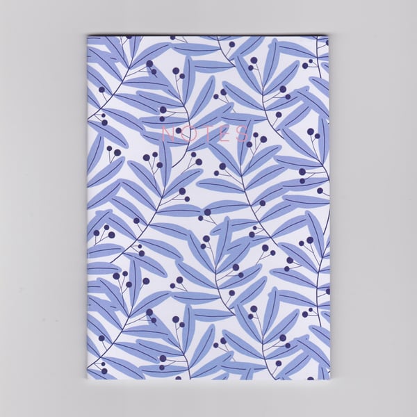 A6 Mini Notebook - Blue Leaves - an Arts and Craft Inspired Design