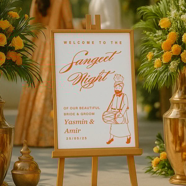 Personalised Sangeet Welcome Mirror Sticker: Custom Indian Wedding Vinyl Decal