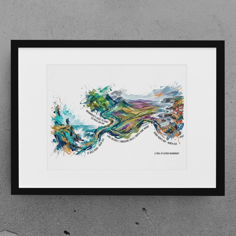 A3 Framed (choice of colours) Wainwright's Coast to Coast – 192 Mile Trail Art