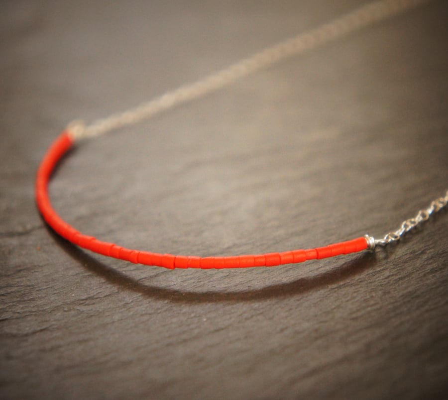 Raw Matt Red Coral and Sterling Silver Necklace