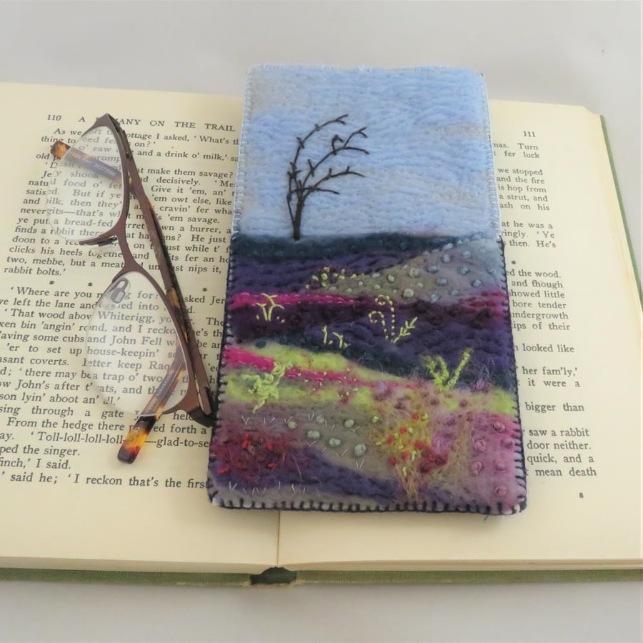 Moorland embroiderd and felted spectacles case
