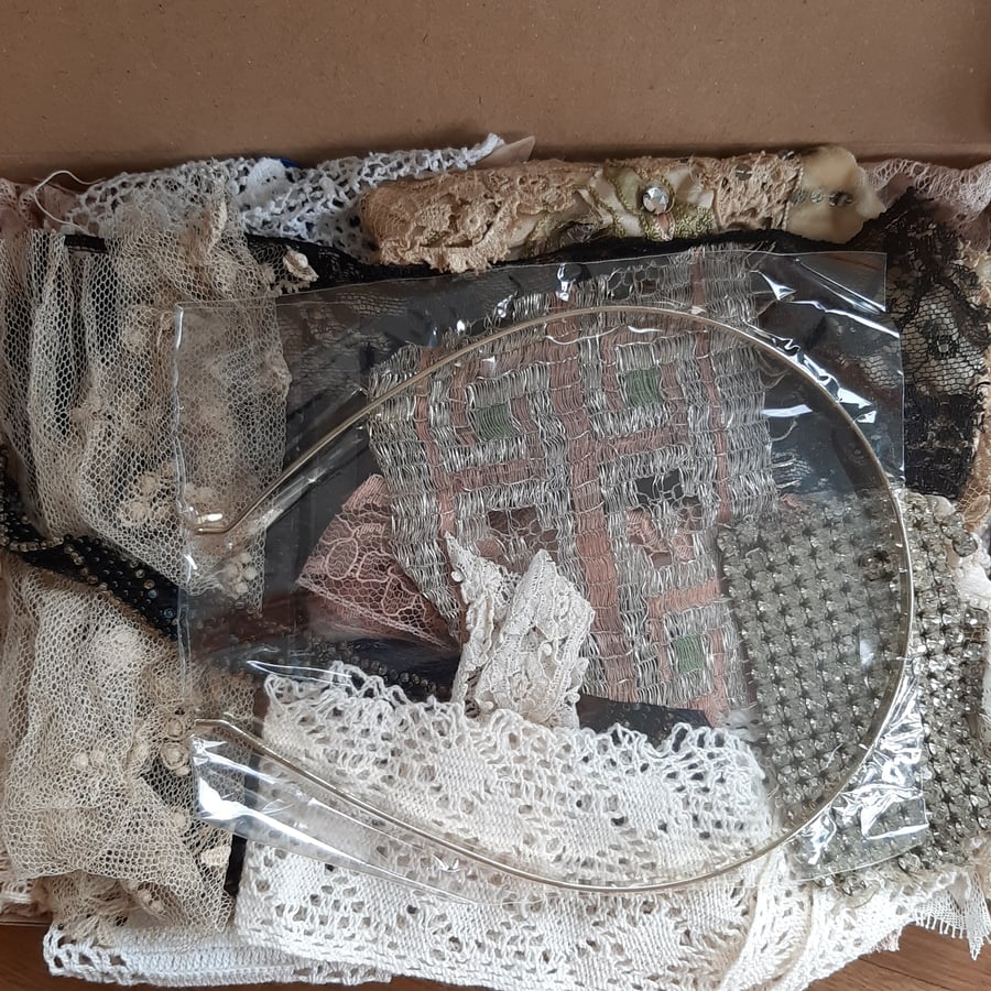 Craft box of vintage Victorian, edwardian lace     free UK.postage