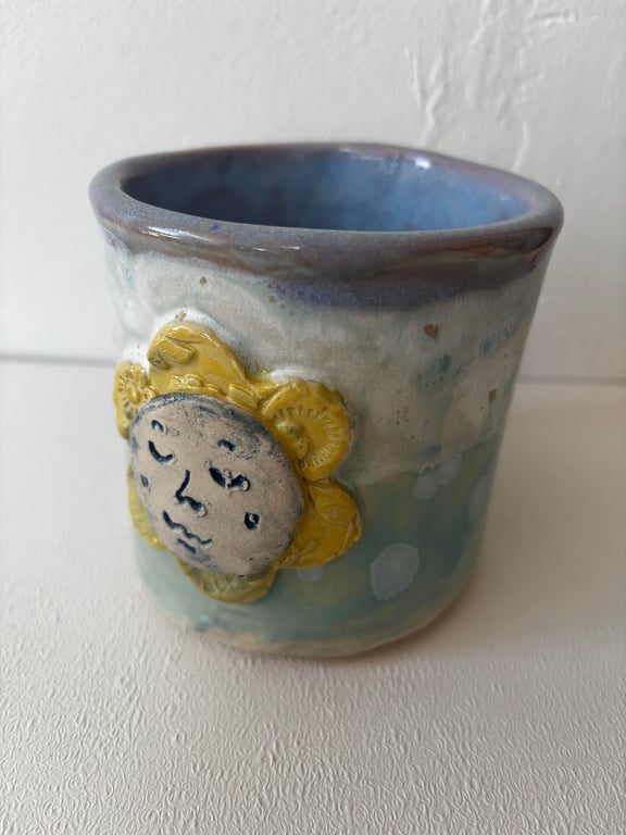 Ceramic stoneware planter or pen pot with face