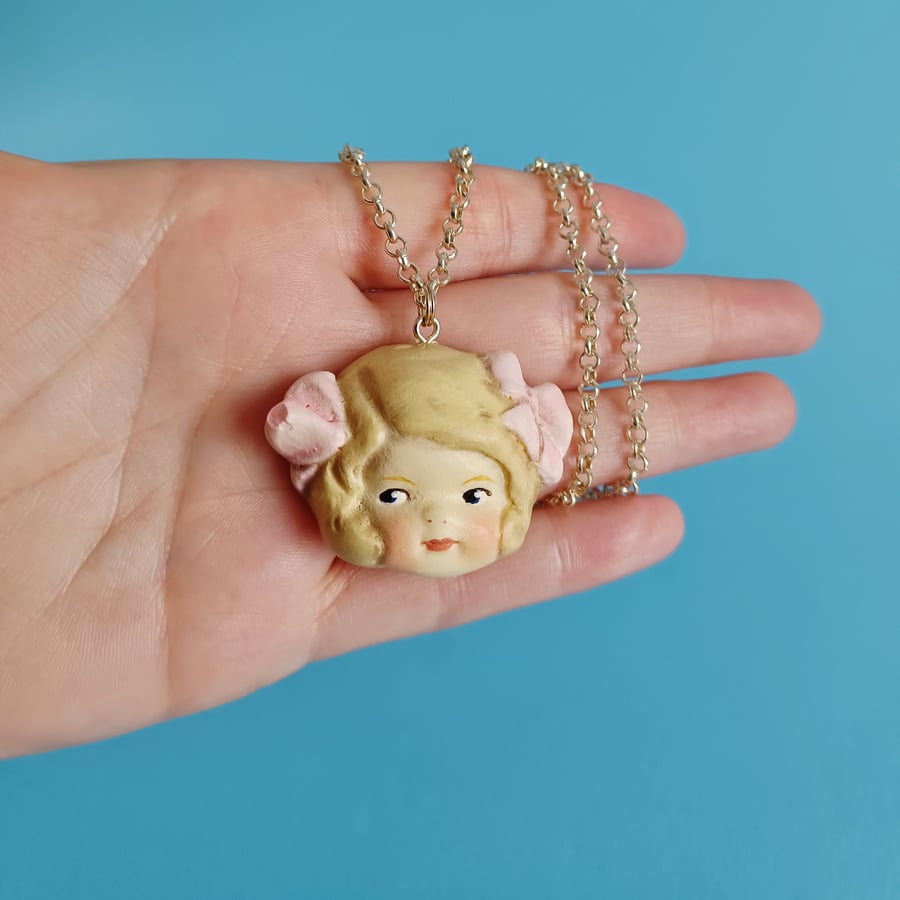 Dottie Dollie Lucy Pink Bows Doll Pendant and Chain