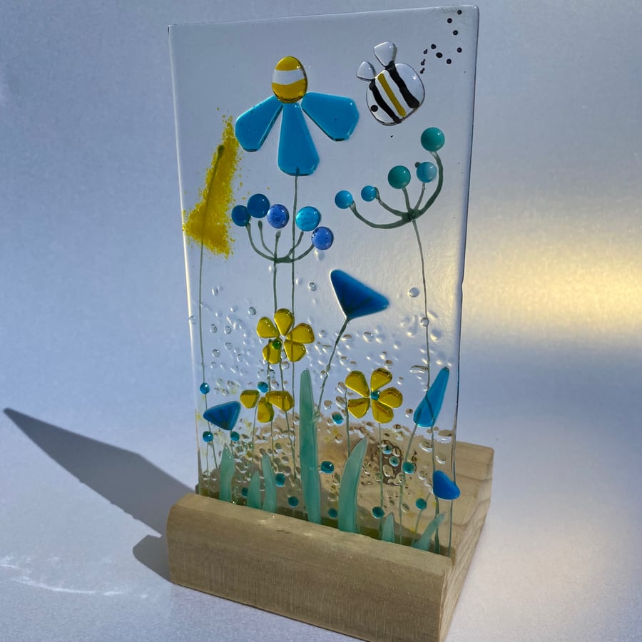 Fused glass art panel - candle screen-ornament