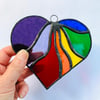 Stained Glass Wavy Heart Suncatcher - Multi Rainbow