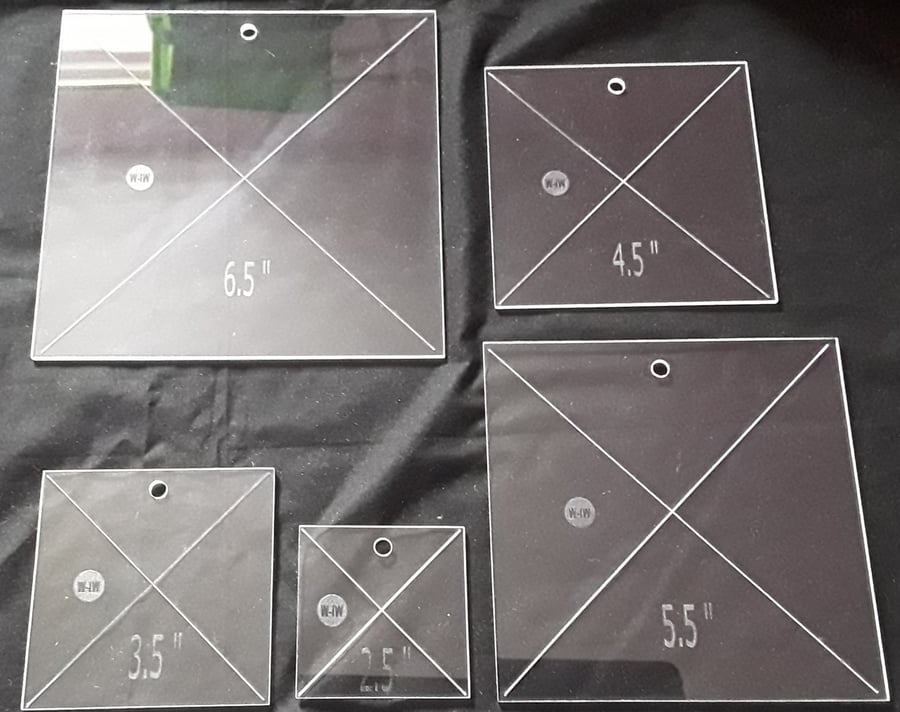 3mm Acrylic patchwork template squares set of 5 squares