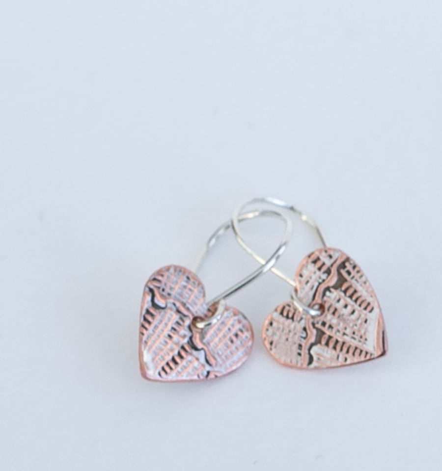 Reclaimed copper heart shaped earrings