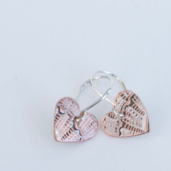 Reclaimed copper heart shaped earrings