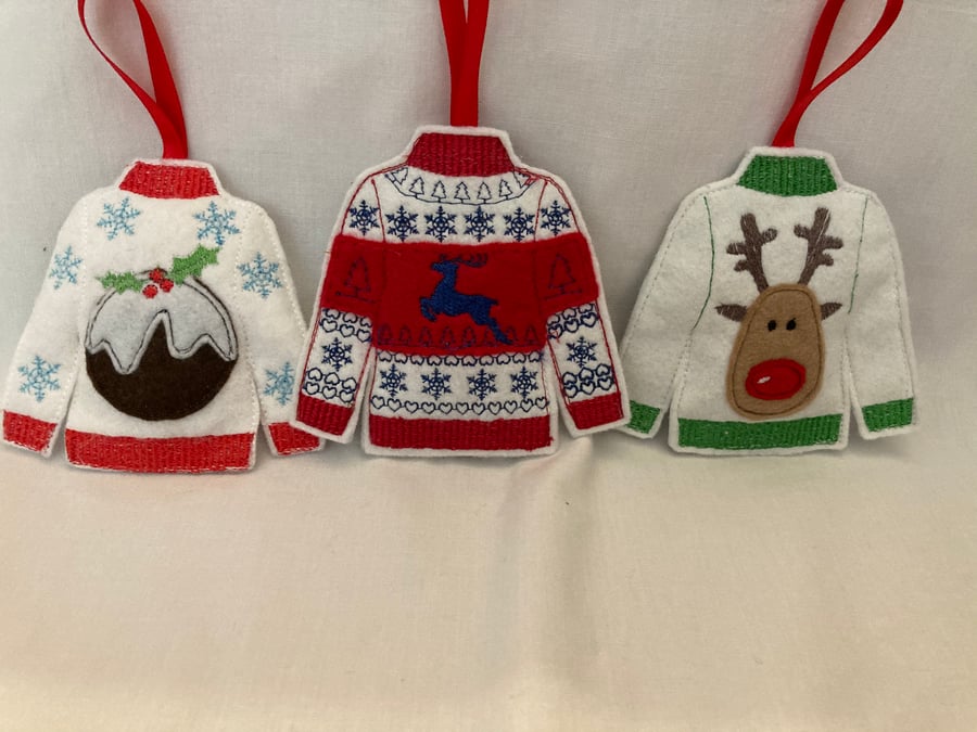 Set of Christmas jumper tree decorations