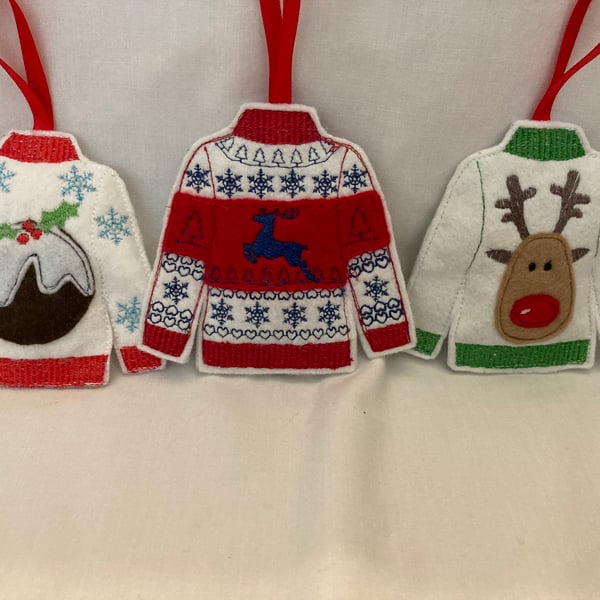 Set of Christmas jumper tree decorations