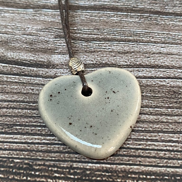 Ceramic Speckled Grey Heart Pendant Necklace
