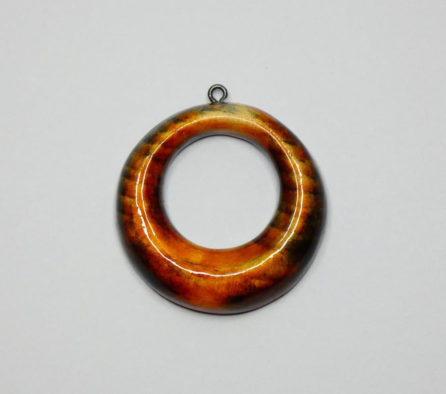 Unique Wood Stained Wooden Circle Pendant Necklace