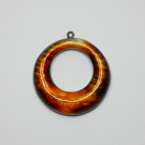 Unique Wood Stained Wooden Circle Pendant Necklace