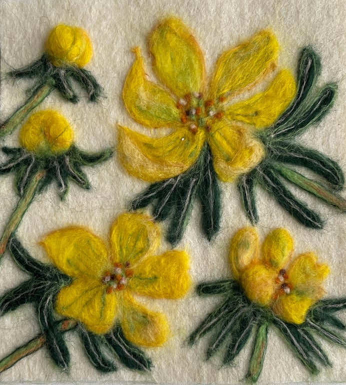 Hand Felted Aconite Textile Artwork 