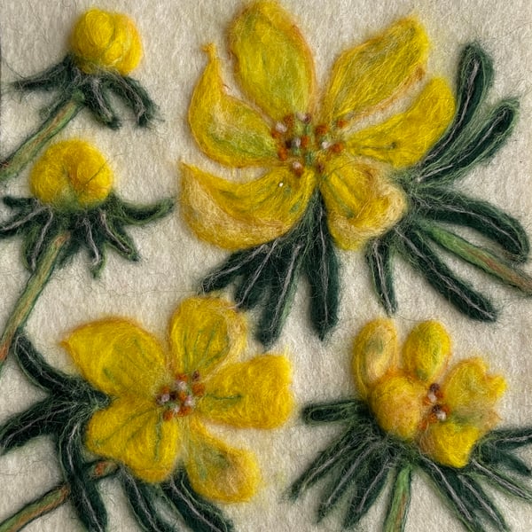 Hand Felted Aconite Textile Artwork 