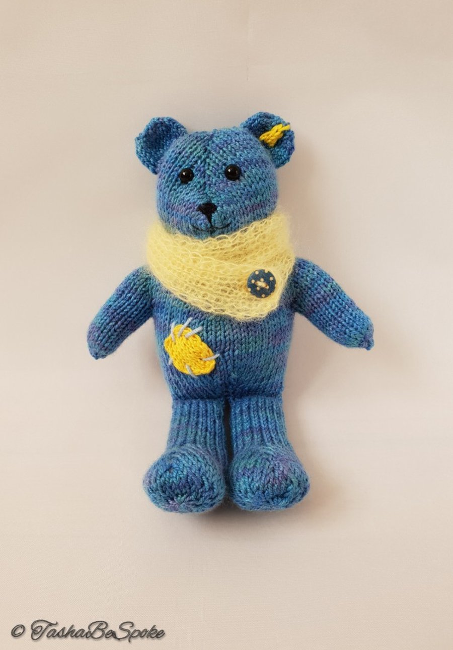 Teddy bear, Hand knitted blue bear, Nursery room decor, Kids bedroom decoration
