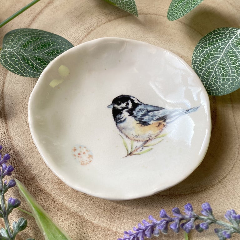 Coal Tit Handmade Ceramic Dish, Garden Bird Dish
