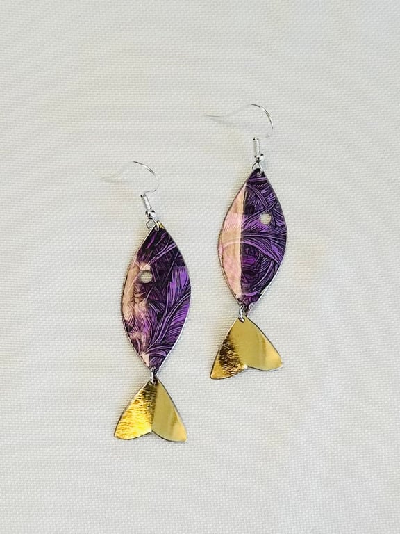 Fish shaped recycled tin earrings 