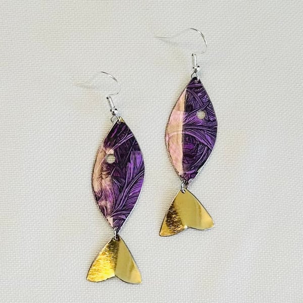 Fish shaped recycled tin earrings 