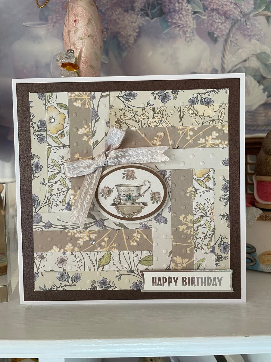 Tea Room - Patchwork Birthday Card by Carolee Crafts PB3 - 0013