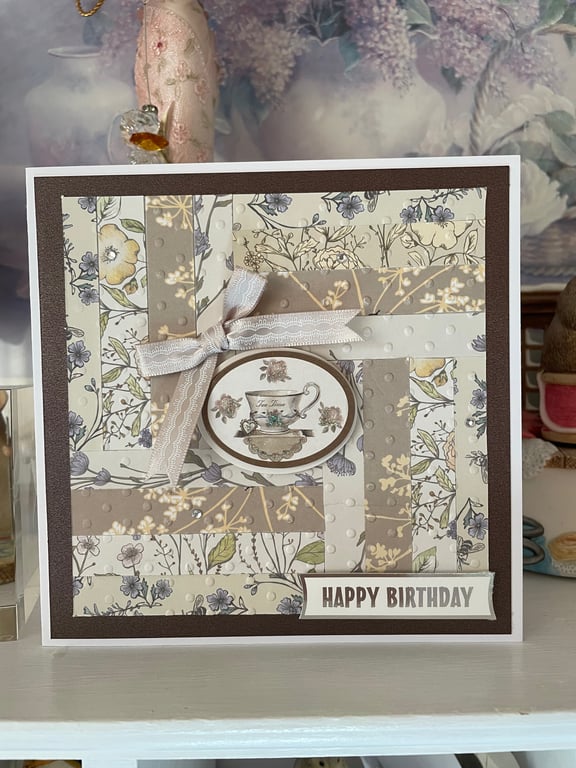 Tea Room - Patchwork Birthday Card by Carolee Crafts PB3 - 0013