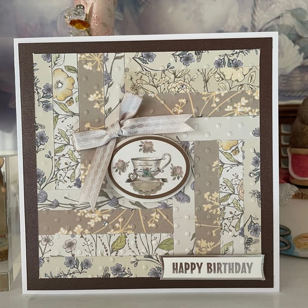 Tea Room - Patchwork Birthday Card by Carolee Crafts PB3 - 0013