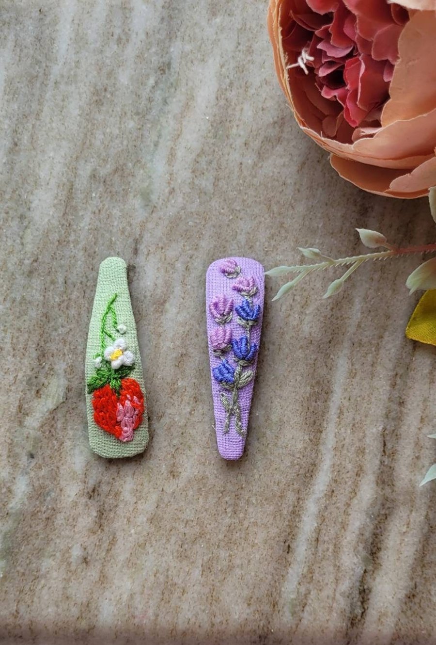 strawberry hair clip fruit purple lavender hand embroidered girls and todler tee
