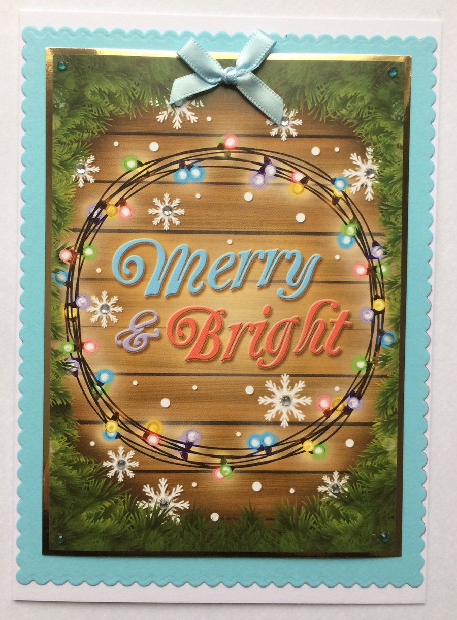 Handmade Christmas Card Merry and Bright Contemporary Wreath