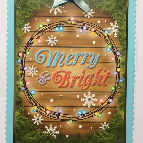 Handmade Christmas Card Merry and Bright Contemporary Wreath