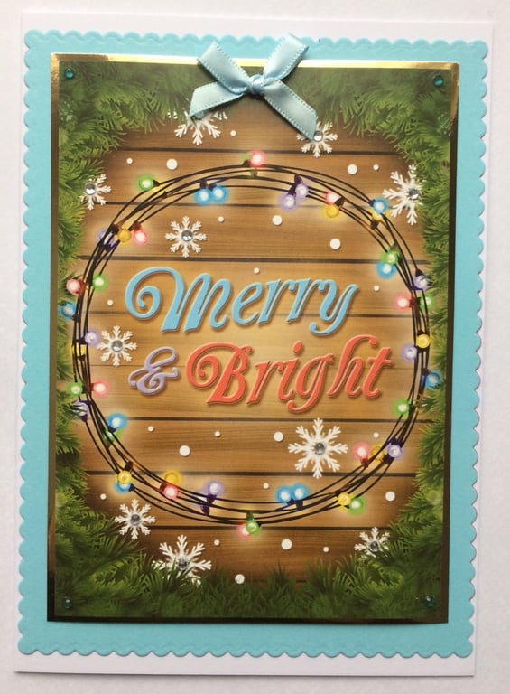 Handmade Christmas Card Merry and Bright Contemporary Wreath