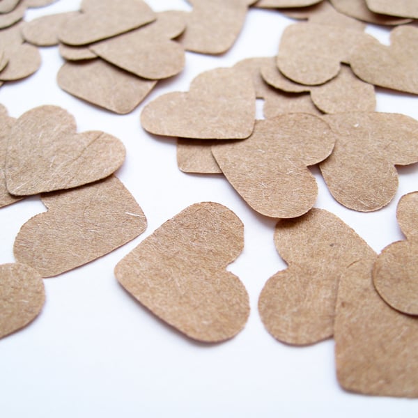 500 Brown Kraft Paper Confetti Hearts - Wedding Decor Party Rustic