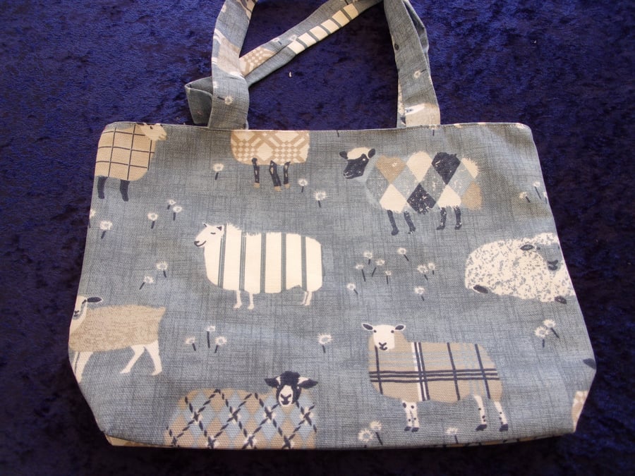 Denim Blue Fabric Bag with Sheep