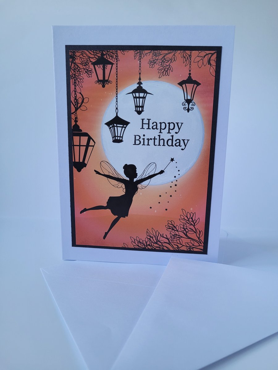 Fairy birthday card, Kids children’s birthday, Enchanted, Fairy Tale, silhouette