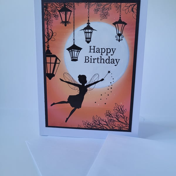Fairy birthday card, Kids children’s birthday, Enchanted, Fairy Tale, silhouette
