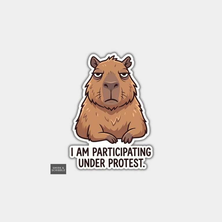 Funny Die Cut Vinyl Sticker - Under Protest Capybara