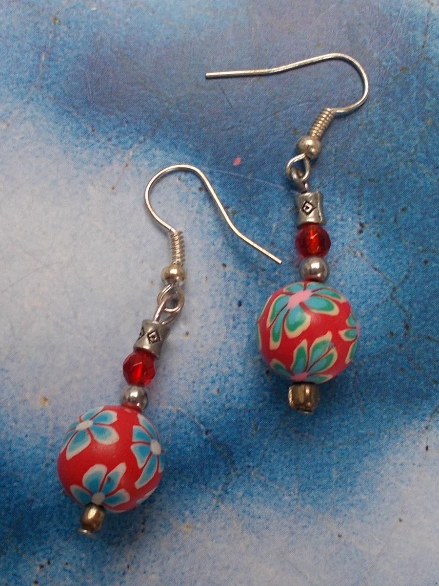 Red and Blue Beaded Earrings 