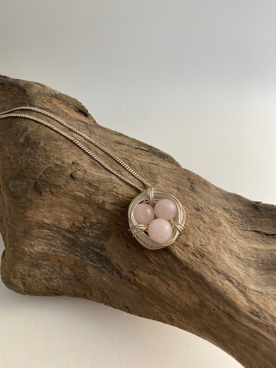 Rose Quartz Nest Necklace, sterling silver
