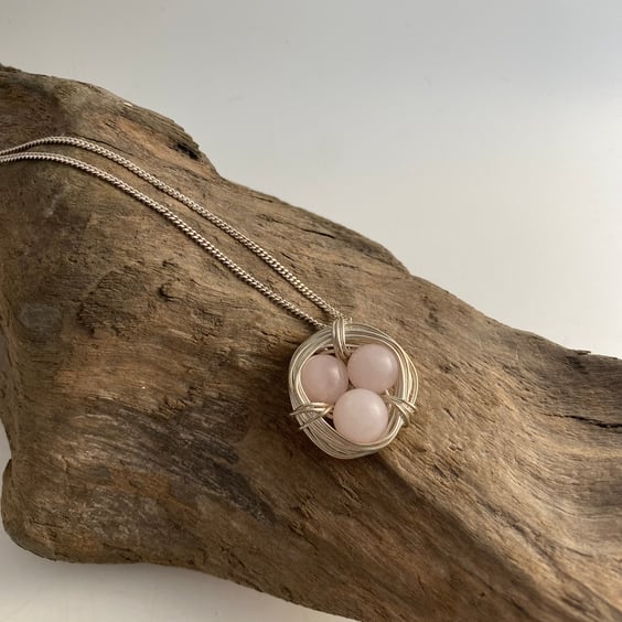 Rose Quartz Nest Necklace, sterling silver