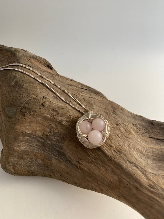 Rose Quartz Nest Necklace, sterling silver